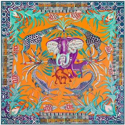 Silk Scarf Multicolor Square New Design Print