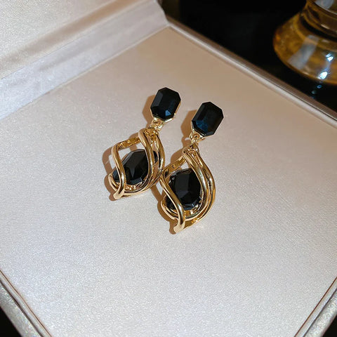 Rhinestone Circle Water Drop Metal Vintage Dangle Earrings
