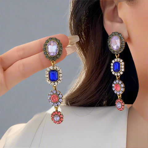 Long Crystal and Zirconia Earrings