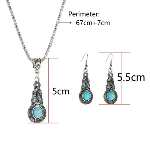 1 Set Women Necklace Earrings Faux Turquoise Vintage Jewelry - EveryWares