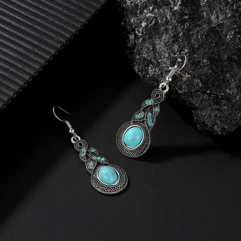 1 Set Women Necklace Earrings Faux Turquoise Vintage Jewelry - EveryWares