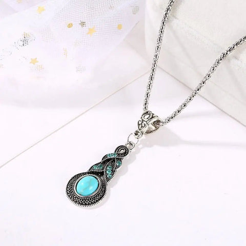 1 Set Women Necklace Earrings Faux Turquoise Vintage Jewelry - EveryWares