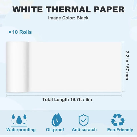 10 Rolls 2.2in x 19ft Thermal Printer Paper Rolls for Mini Pocket Printer - EveryWares