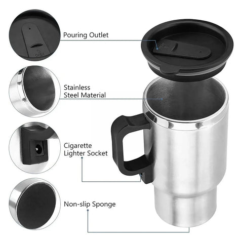 12V USB Car Electric kettle Stainless Steel Heating Car Cup Hot 450ml Heating Thermos Water Cup - EveryWares