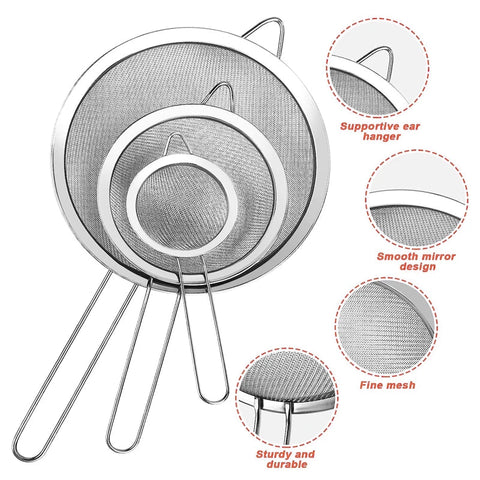 1/3/4Pcs/ Set - Stainless Steel Wire Mesh Strainer Set Kitchen Accessories - EveryWares