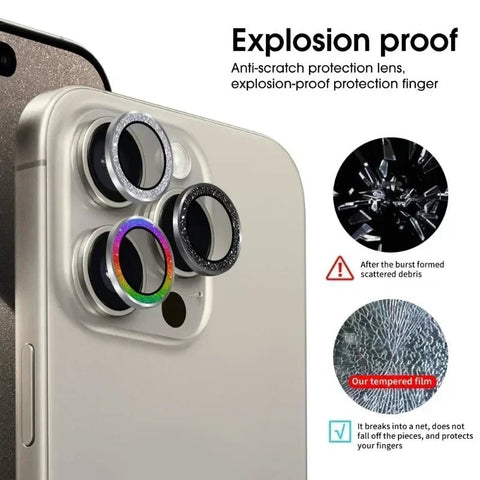 1/3Set Glitter Metal Camera Lens Protector for iPhone 15 Pro Max 15Plus Full Cover Lens Film Protective Glass - EveryWares