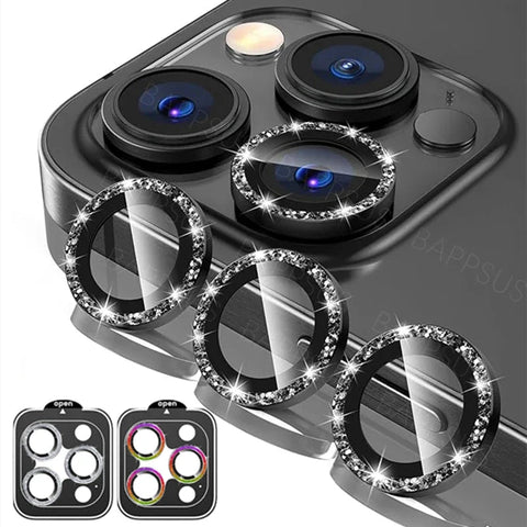 1/3Set Glitter Metal Camera Lens Protector for iPhone 15 Pro Max 15Plus Full Cover Lens Film Protective Glass - EveryWares