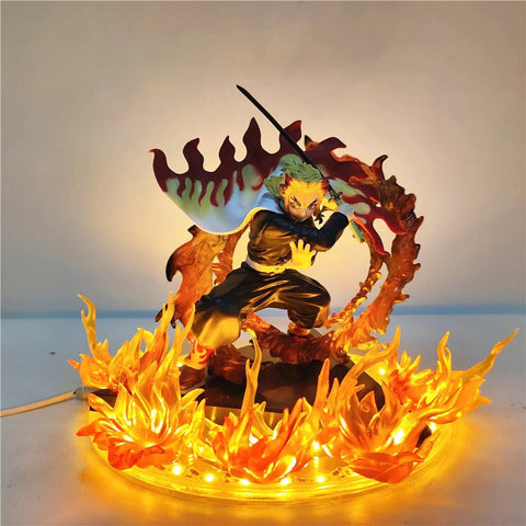 14cm Demon Slayer Rengoku Kyoujurou Anime Figures Fire Led Scene DIY PVC Action Figure - EveryWares