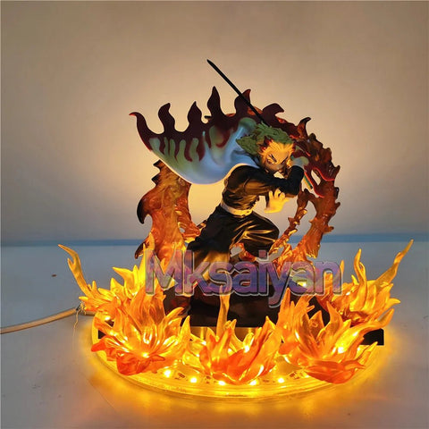 14cm Demon Slayer Rengoku Kyoujurou Anime Figures Fire Led Scene DIY PVC Action Figure - EveryWares