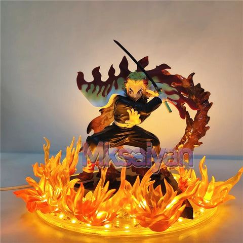 14cm Demon Slayer Rengoku Kyoujurou Anime Figures Fire Led Scene DIY PVC Action Figure - EveryWares