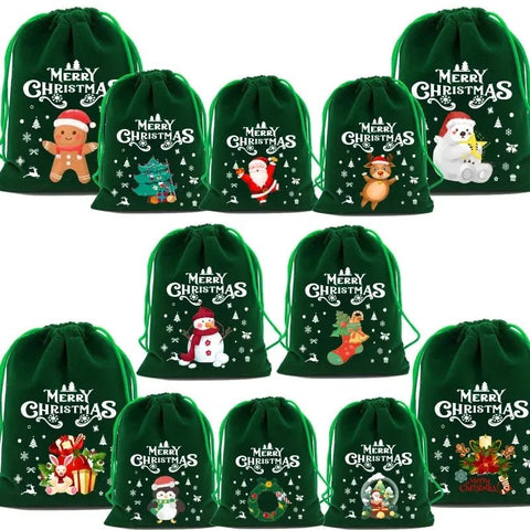 1pc Christmas Velvet Bag Drawstring - 3 Different Sizes - EveryWares