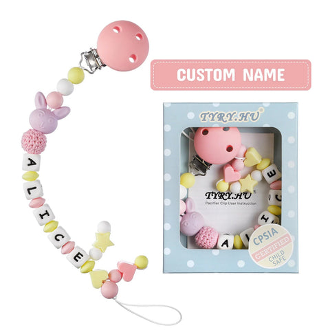 1pc Silicone Pacifier Chain with Colorful Personalized Name Clip "Optional" - EveryWares