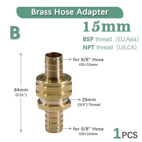 1pcs 1/2" 5/8" 3/4" Brass Hose Adapter Quick Connector Garden Watering Irrigation Pipe Tube Fittings Connect Repair Coupler - EveryWares