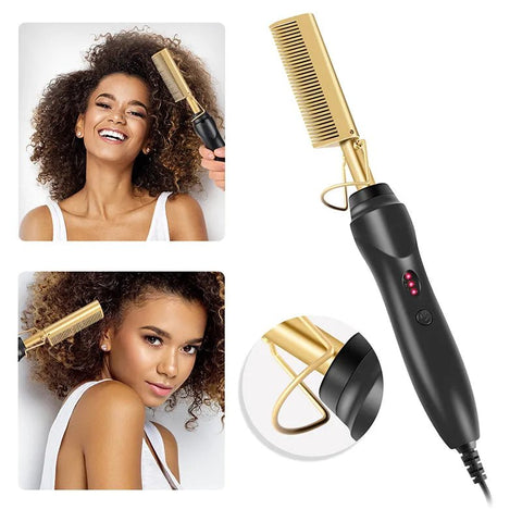 2 in 1 Electric Hot Heating Comb Hair Straightener Curler Wet Dry Hair Iron - EveryWares