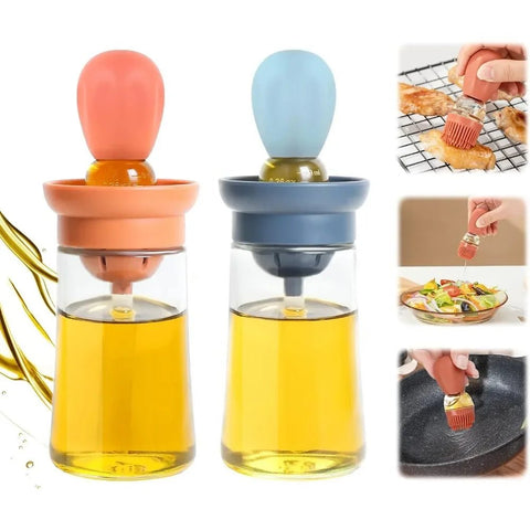 2 in 1 Silicone Dropper Measuring Oil Dispenser Bottle Set with Silicone Brush for Kitchen - EveryWares