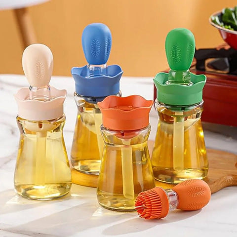 2 in 1 Silicone Dropper Measuring Oil Dispenser Bottle Set with Silicone Brush for Kitchen - EveryWares