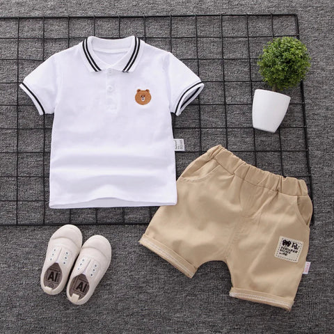 2 Pcs Cotton Kids Summer Clothes Sets Short Sleeve Polo + Shorts - EveryWares