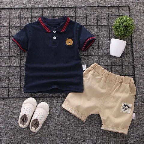 2 Pcs Cotton Kids Summer Clothes Sets Short Sleeve Polo + Shorts - EveryWares