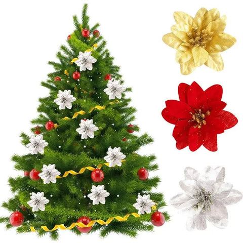 20PCS DIY Glitter Christmas Artificial Flower for Christmas Tree Decoration - EveryWares