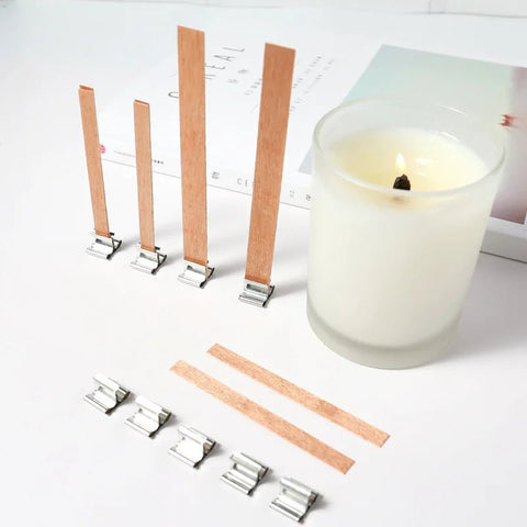 20PCS Natural Wood Wax Wick DIY Candle Material Soy Wax Aromatherapy Smokeless Environmental Protection Wood Chip Wick Holder - EveryWares