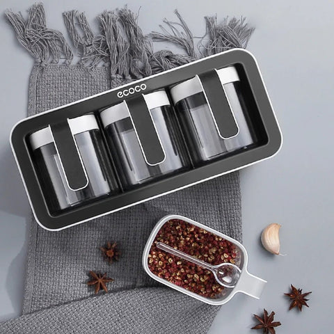 2/3Cups Wall Mount Spice Rack Organizer Accessory Boxes Sugar Bowl Salt Shaker Seasoning Container with Spoons - EveryWares