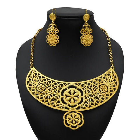 24K Gold Indian Jewelry Set, Nigerian Party, Dubai Luxury Ethiopian Jewelry - EveryWares