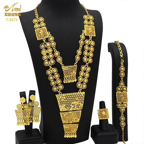 24K Gold Indian Jewelry Set, Nigerian Party, Dubai Luxury Ethiopian Jewelry - EveryWares