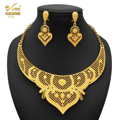 24K Gold Indian Jewelry Set, Nigerian Party, Dubai Luxury Ethiopian Jewelry - EveryWares