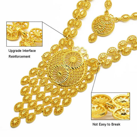 24K Gold Indian Jewelry Set, Nigerian Party, Dubai Luxury Ethiopian Jewelry - EveryWares