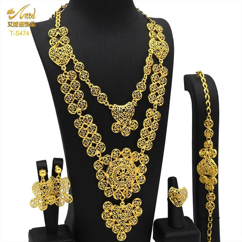 24K Gold Indian Jewelry Set, Nigerian Party, Dubai Luxury Ethiopian Jewelry - EveryWares