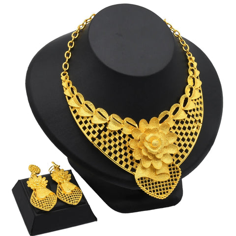 24K Gold Indian Jewelry Set, Nigerian Party, Dubai Luxury Ethiopian Jewelry - EveryWares