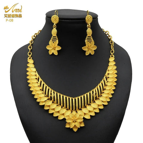 24K Gold Indian Jewelry Set, Nigerian Party, Dubai Luxury Ethiopian Jewelry - EveryWares