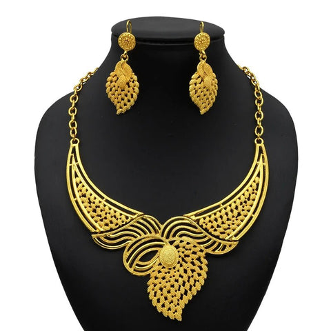 24K Gold Indian Jewelry Set, Nigerian Party, Dubai Luxury Ethiopian Jewelry - EveryWares