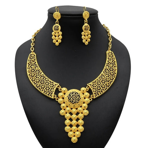 24K Gold Indian Jewelry Set, Nigerian Party, Dubai Luxury Ethiopian Jewelry - EveryWares