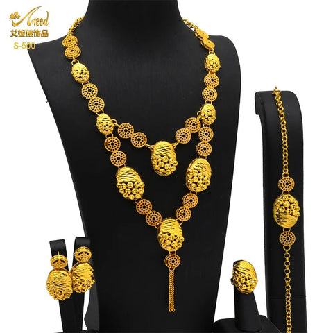 24K Gold Indian Jewelry Set, Nigerian Party, Dubai Luxury Ethiopian Jewelry - EveryWares