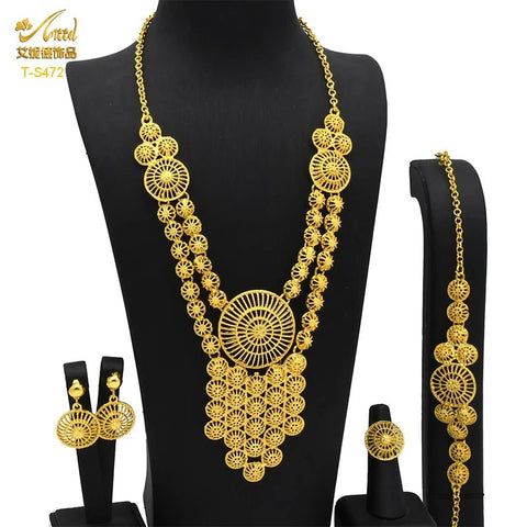 24K Gold Indian Jewelry Set, Nigerian Party, Dubai Luxury Ethiopian Jewelry - EveryWares