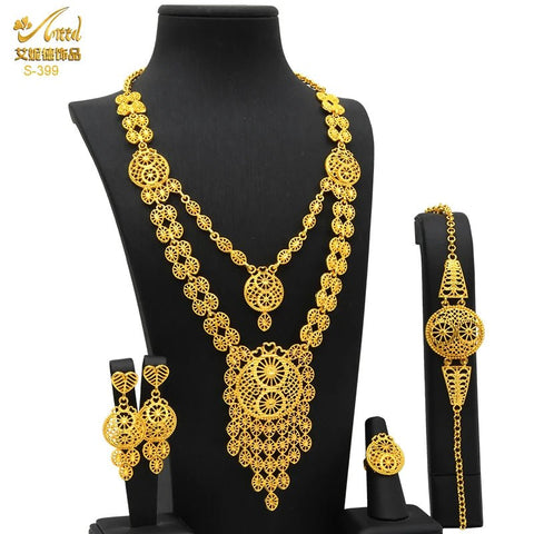 24K Gold Indian Jewelry Set, Nigerian Party, Dubai Luxury Ethiopian Jewelry - EveryWares