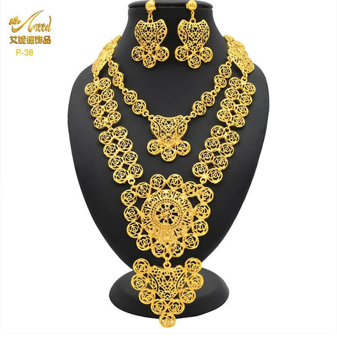 24K Gold Indian Jewelry Set, Nigerian Party, Dubai Luxury Ethiopian Jewelry - EveryWares