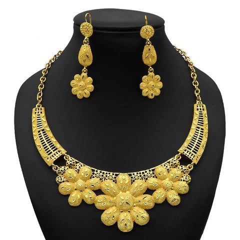 24K Gold Indian Jewelry Set, Nigerian Party, Dubai Luxury Ethiopian Jewelry - EveryWares