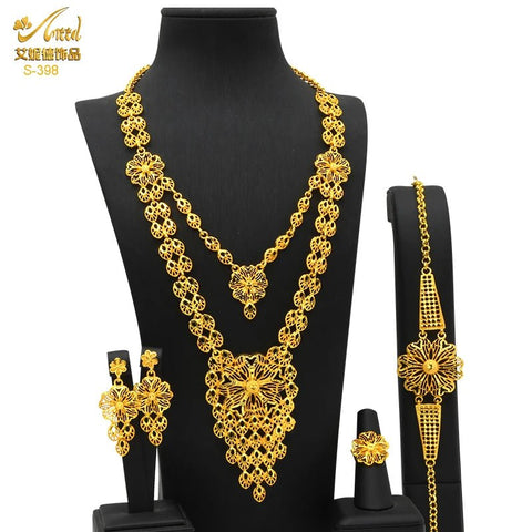 24K Gold Indian Jewelry Set, Nigerian Party, Dubai Luxury Ethiopian Jewelry - EveryWares