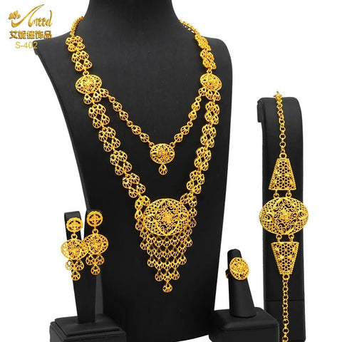 24K Gold Indian Jewelry Set, Nigerian Party, Dubai Luxury Ethiopian Jewelry - EveryWares