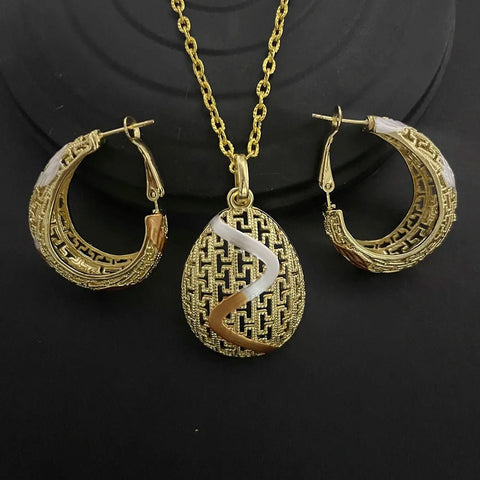 24K Gold - plated Two Piece Copper Jewelry Set India Dubai Jewelry Gold Warped Geometry Necklace Earrings - EveryWares