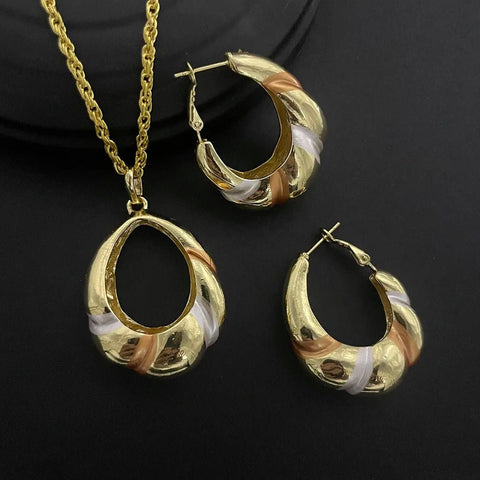 24K Gold - plated Two Piece Copper Jewelry Set India Dubai Jewelry Gold Warped Geometry Necklace Earrings - EveryWares