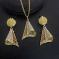 24K Gold - plated Two Piece Copper Jewelry Set India Dubai Jewelry Gold Warped Geometry Necklace Earrings - EveryWares