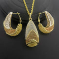 24K Gold - plated Two Piece Copper Jewelry Set India Dubai Jewelry Gold Warped Geometry Necklace Earrings - EveryWares