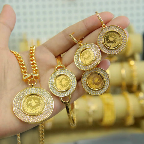 24k Gold Plated Zircon Turkish Coin Complete Gold Jewelry Set - EveryWares