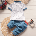 2PCS Baby Set Fashion All over Print Letter M Pattern Short Sleeve Denim Shorts Set - EveryWares