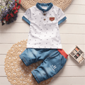 2PCS Baby Set Fashion All over Print Letter M Pattern Short Sleeve Denim Shorts Set - EveryWares