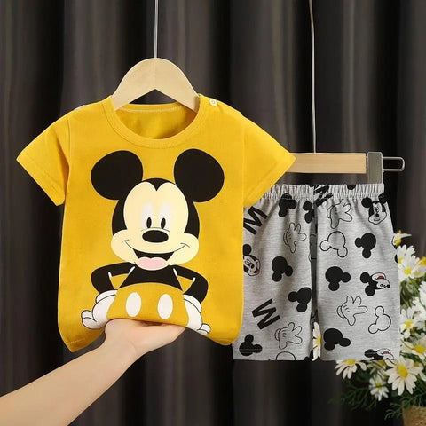 2PCS Brand Designer Cartoon Clothing Mickey Kids Summer Clothes T-shirt + shorts Casual Clothing - EveryWares