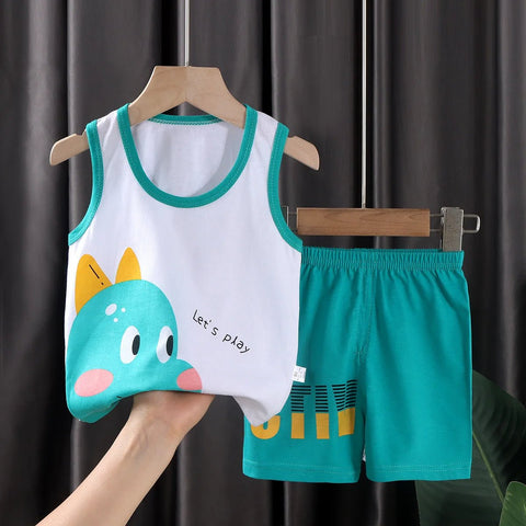 2PCS Sets Kids Clothes Clothing baby Cotton T-Shirts Shorts Tank Top Boys Girls Sleeveless - EveryWares